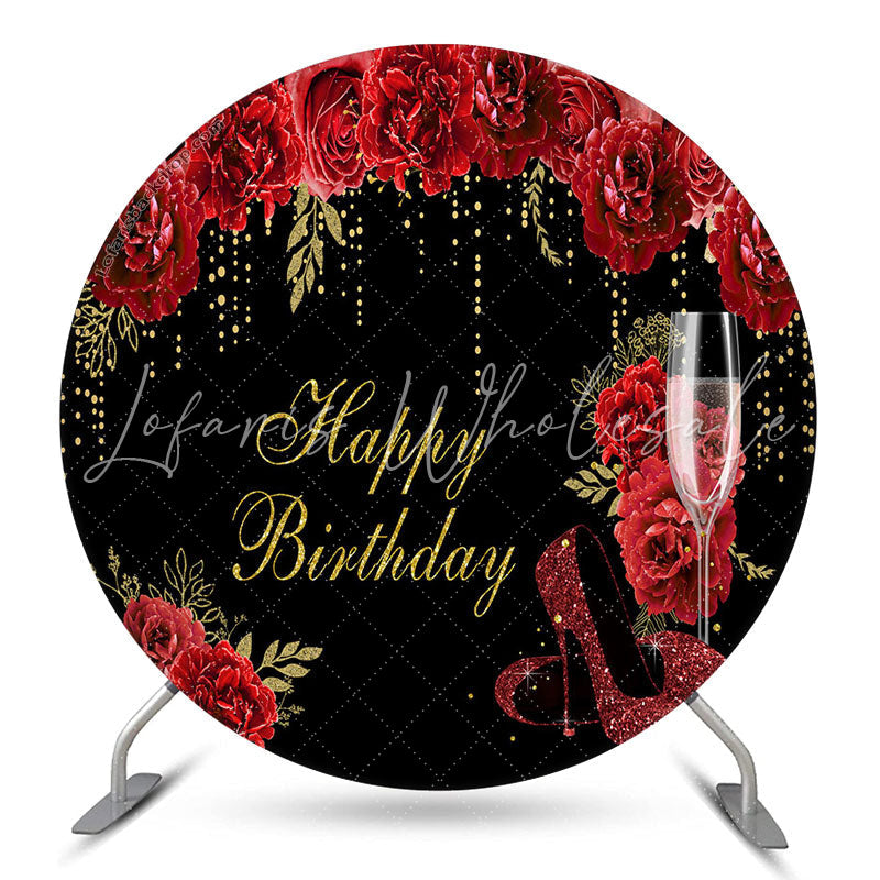 Lofaris Red Floral Glitter High Heels Round Birthday Backdrop