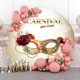 Lofaris Red Floral Gold Mask Round Carnival Party Backdrop