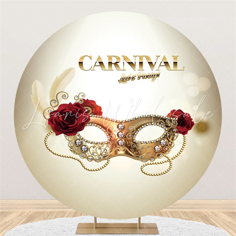 Lofaris Red Floral Gold Mask Round Carnival Party Backdrop