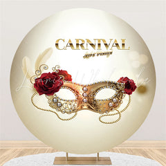 Lofaris Red Floral Gold Mask Round Carnival Party Backdrop