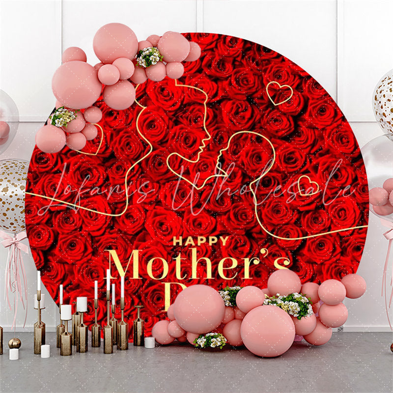 Lofaris Red Floral Line Draw Round Mothers Day Backdrop
