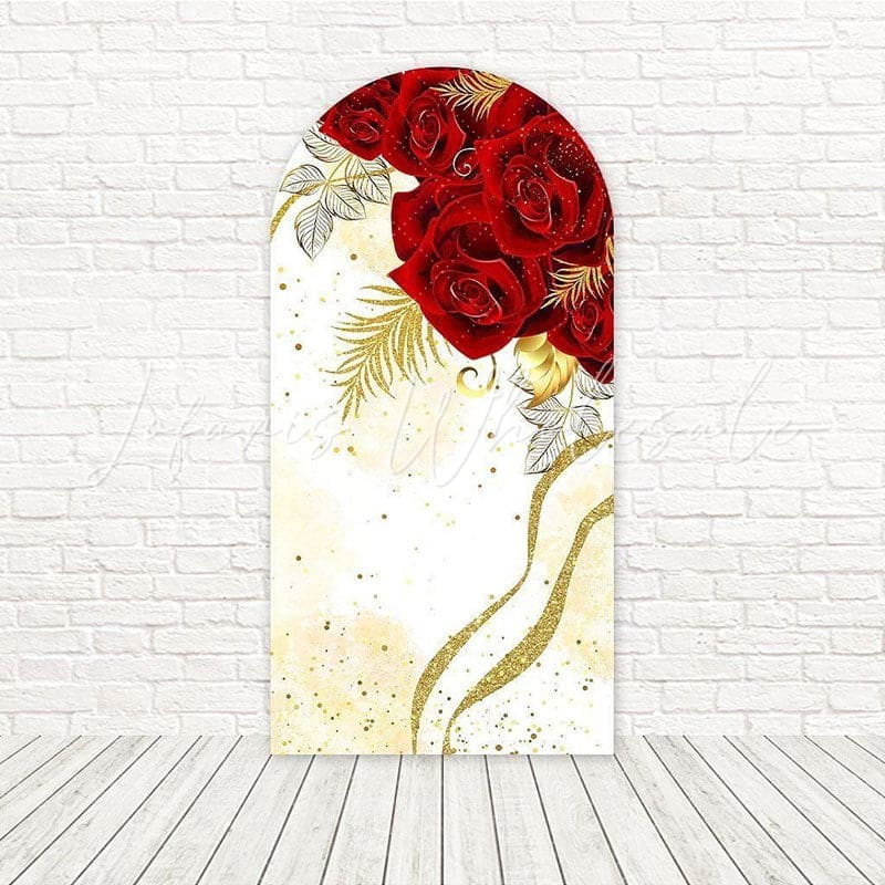Red Floral Vibrant Bloom Arch Backdrop For Romantic Garden Party