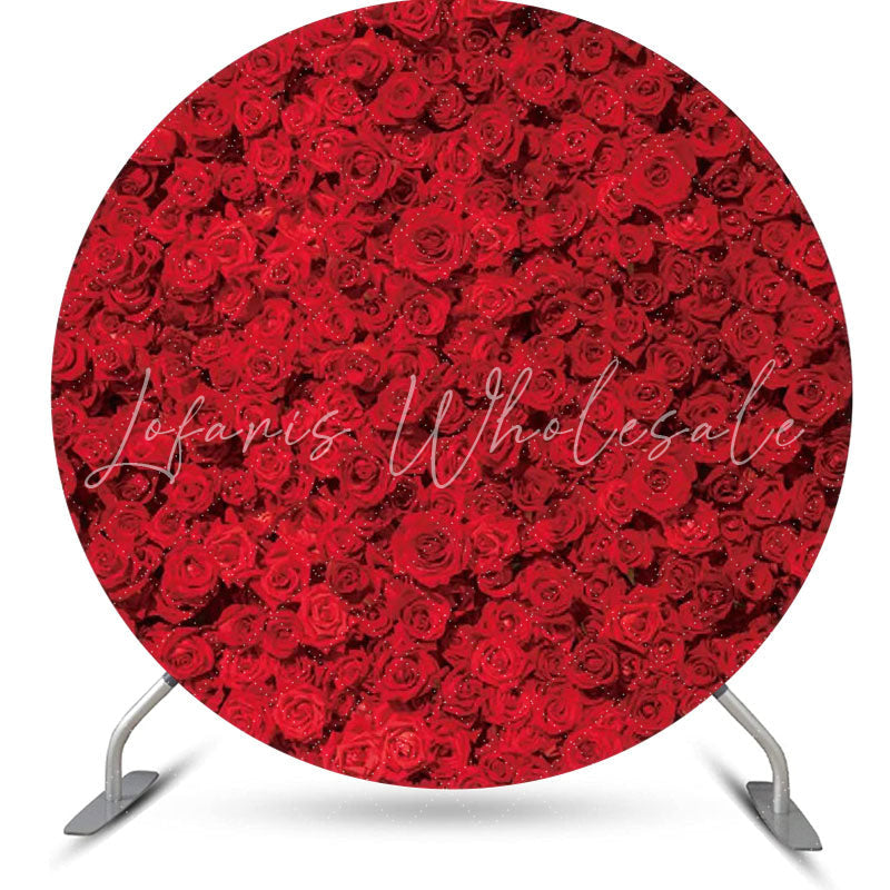 Lofaris Red Floral Wall Romantic Round Wedding Backdrop