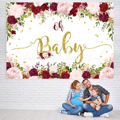 Lofaris Red Floral with Glitter Baby Shower Backdrop For Girl