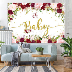 Lofaris Red Floral with Glitter Baby Shower Backdrop For Girl