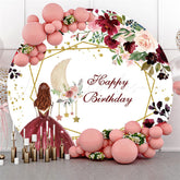 Lofaris Red Flower And Moon Happy Birthday Circle Backdrop
