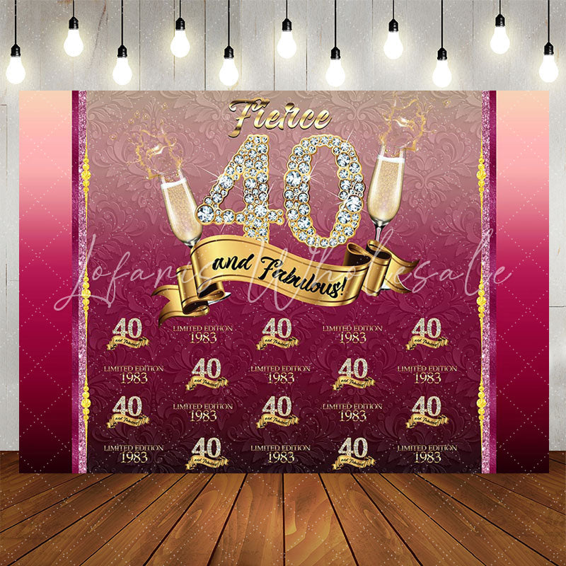 Lofaris Red Flower Pattern 1983 Repeat 40th Birthday Backdrop