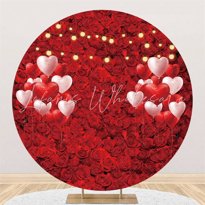 Lofaris Red Full Of Rose And Heart Balloons Circle Backdrop