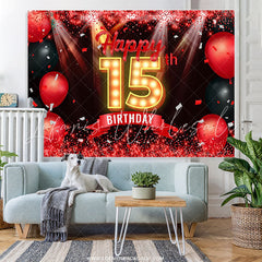Lofaris Red Glitter Bokeh Balloons Black 15th Birthday Backdrop