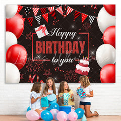 Lofaris Red Glitter Flags And Balloons Happy Birthday Backdrop