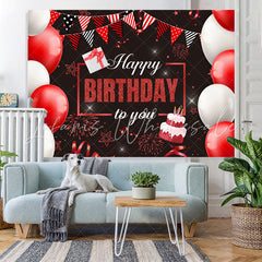Lofaris Red Glitter Flags And Balloons Happy Birthday Backdrop
