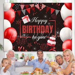 Lofaris Red Glitter Flags And Balloons Happy Birthday Backdrop