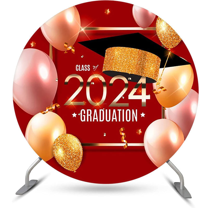 Lofaris Red Gold Balloons Class Of 2024 Round Grad Backdrop