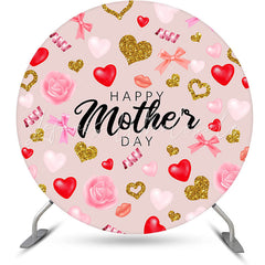 Lofaris Red Gold Heart Lip Floral Round Mothers Day Backdrop