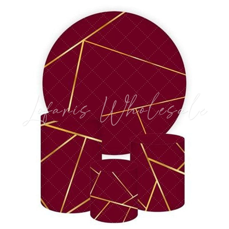 Red Gold Themed Round Backdrop and Cylinders Kit for Elegance
