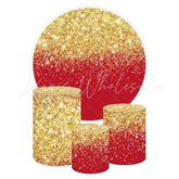 Red Gold Themed Round Backdrop and Cylinders Kit for Weddings