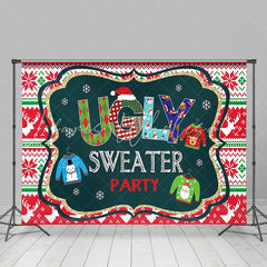 Lofaris Red Green Ugly Sweater Party Kids Christmas Backdrop