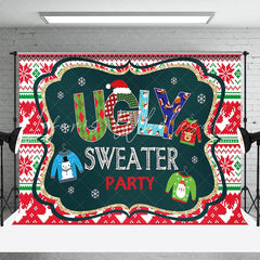 Lofaris Red Green Ugly Sweater Party Kids Christmas Backdrop