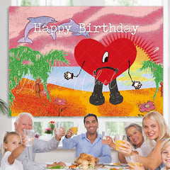 Lofaris Red Heart Happy Birthday Backdrop For Photography