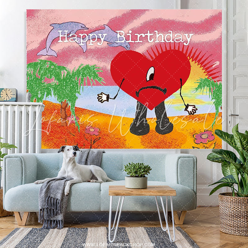 Lofaris Red Heart Happy Birthday Backdrop For Photography