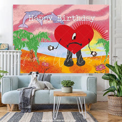 Lofaris Red Heart Happy Birthday Backdrop For Photography