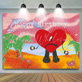 Lofaris Red Heart Happy Birthday Backdrop For Photography
