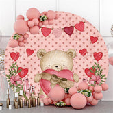 Lofaris Red Hearts Cute Bear Floral Round Backdrops for Valentines Day