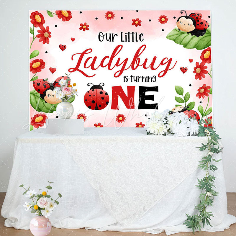 Lofaris Red Ladybird Floral Leaves 1st Birthday Backdrop