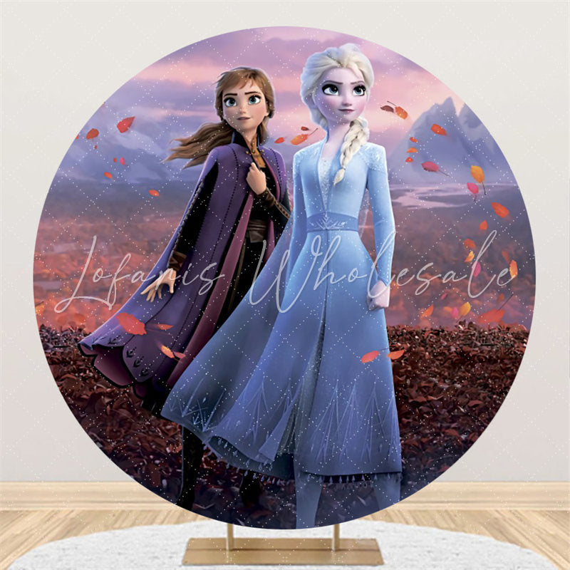 Lofaris Red Leaf Round Cartoon Princess Girls Birthday Backdrop