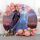 Lofaris Red Leaf Round Cartoon Princess Girls Birthday Backdrop