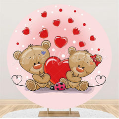 Lofaris Red Love And Bear Round Pink Girls Baby Shower Backdrop