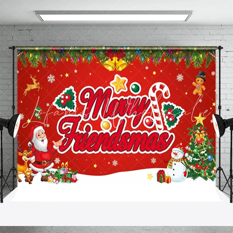 Lofaris Red Merry Friendsmas Santa Tree Snowy Xmas Backdrop