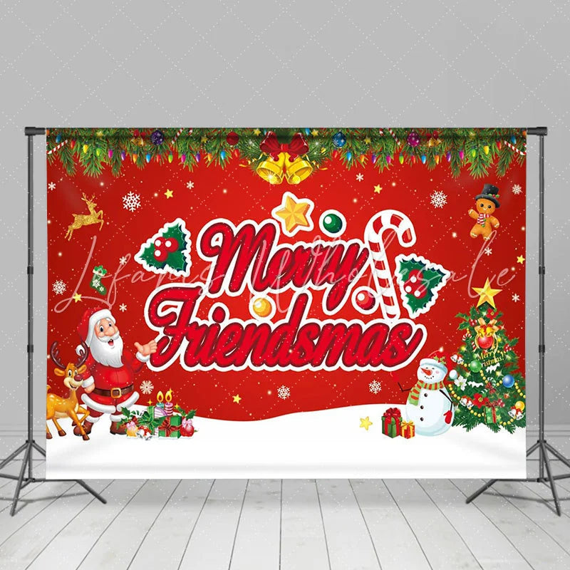 Lofaris Red Merry Friendsmas Santa Tree Snowy Xmas Backdrop