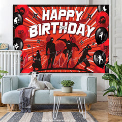 Lofaris Red Ninjas Theme Balloons Happy Birthday Backdrop