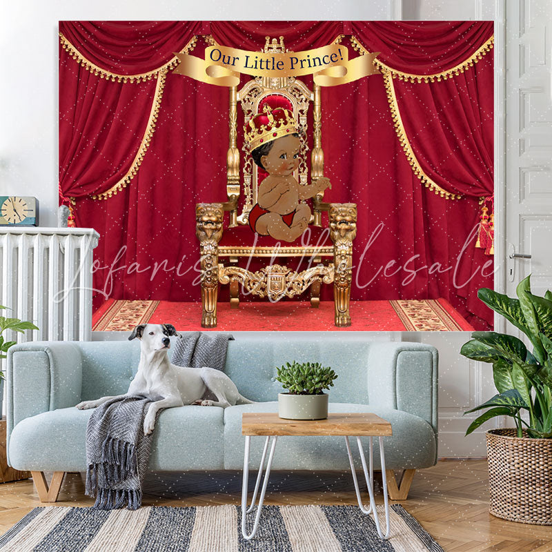 Lofaris Red Our Little Prince Baby Shower Backdrop For Boy