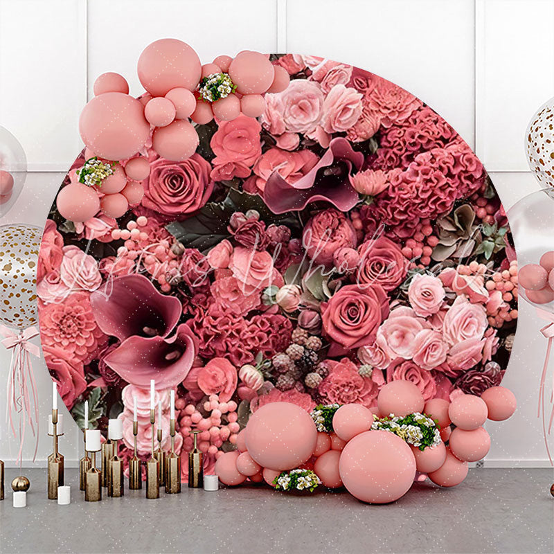 Lofaris Red Pink Floral Romantic Round Wedding Backdrop