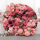 Lofaris Red Pink Floral Romantic Round Wedding Backdrop