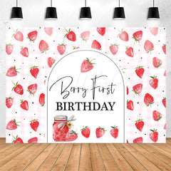 Lofaris Red Pink Strawberries Repeat 1st Birthday Backdrop