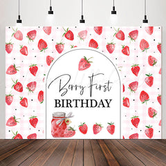 Lofaris Red Pink Strawberries Repeat 1st Birthday Backdrop