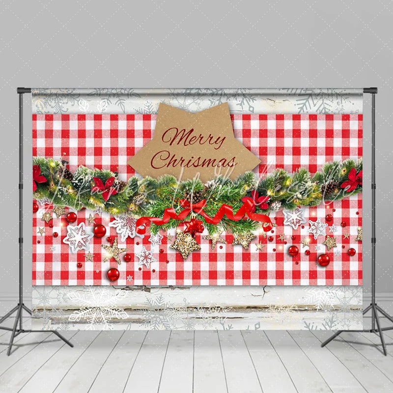 Lofaris Red Plaid Jingle Bells Merry Christmas Backdrop