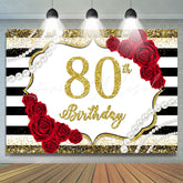 Lofaris Red Rose And Gold Glitter 80th Birthday Party Backdrop