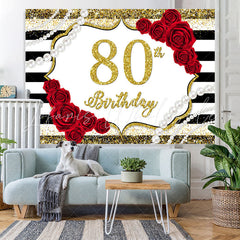 Lofaris Red Rose And Gold Glitter 80th Birthday Party Backdrop