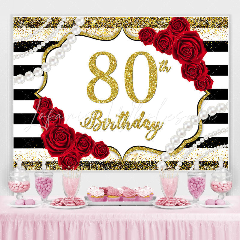 Lofaris Red Rose And Gold Glitter 80th Birthday Party Backdrop