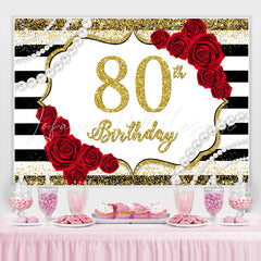 Lofaris Red Rose And Gold Glitter 80th Birthday Party Backdrop