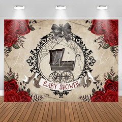 Lofaris Red Rose Black Stroller Bowknot Baby Shower Backdrop