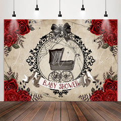 Lofaris Red Rose Black Stroller Bowknot Baby Shower Backdrop