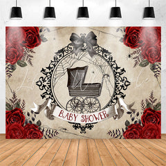 Lofaris Red Rose Black Stroller Bowknot Baby Shower Backdrop