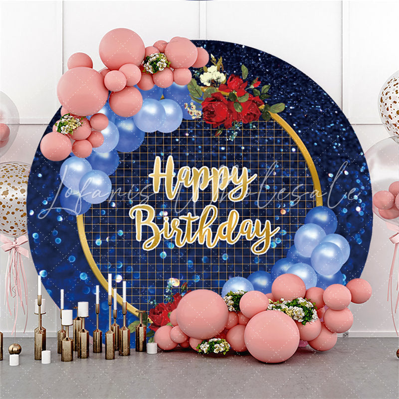 Lofaris Red Rose Blue Balloons Happy Birthday Round Backdrop
