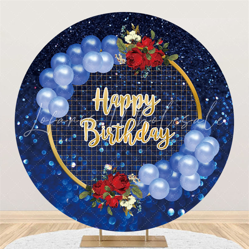 Lofaris Red Rose Blue Balloons Happy Birthday Round Backdrop