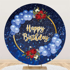Lofaris Red Rose Blue Balloons Happy Birthday Round Backdrop